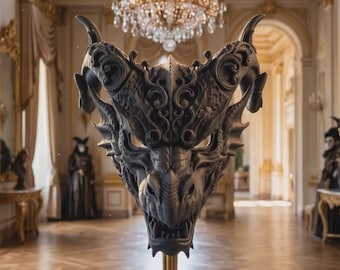 Ornate Dragon Masquerade Mask, Gothic Baroque Ball Mask, Cosplay Headdress, Venetian Dragon Face Mask for Halloween, Renaissance Fair