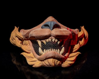3D Printed Lion Cyber Samurai Mask - Cosplay Ready (Assembly Required)