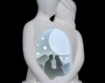 3D Printed Couple Night Light, Romantic Gift with Moon & Stars