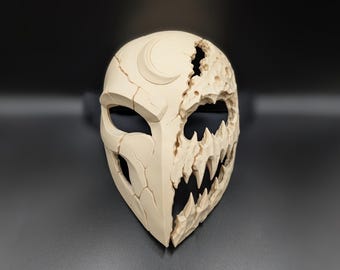 Mooneater Mask - 3D Printed Horror Cosplay Prop, Asymmetrical Creepy Lunar Face, Wearable Skeletal Moon Monster Halloween Costume Accessory