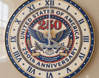 USA 250th Anniversary Wall Clock V2 - 1776-2026 Semi quincentennial Patriotic Decor - 3D Printed American Eagle Clock