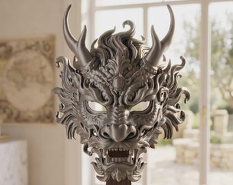 Baroque Asian Dragon Masquerade Mask, Ornate Eastern Dragon Cosplay Prop, Fantasy Rococo Ball Mask, Mythical Wall Art Sculpture Decor