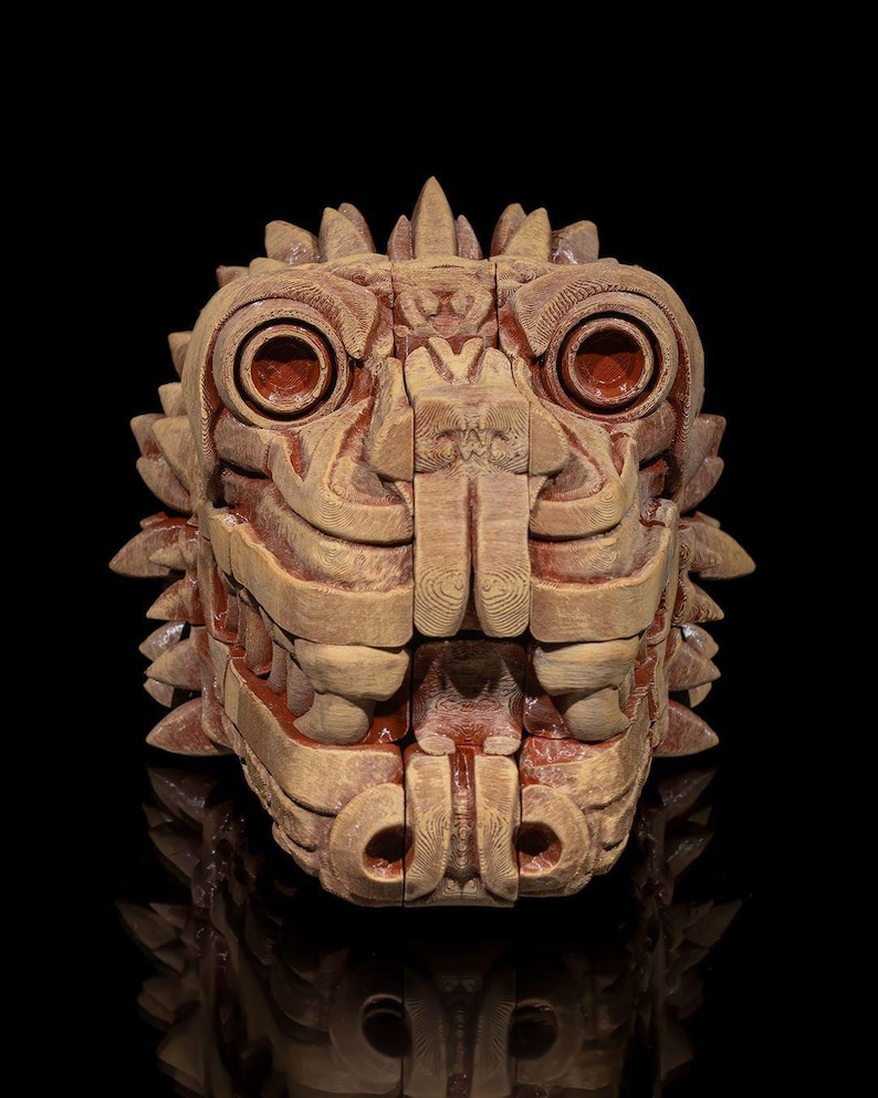 Cabeça de Dragão Asteca: Arte em Filamento Impressa em 3D imagem 2