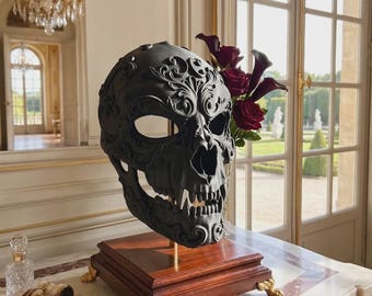 Baroque Vampire Skull Masquerade Mask | Gothic Venetian Halloween Mask | Ornate Cosplay Costume Accessory | 3D Printed Dark Decor