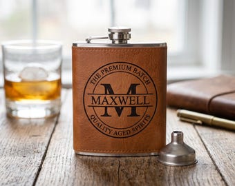 Custom Laser Engraved Leather Flask – 8oz Stainless Steel Hip Flask