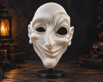 The Grinning Imp Halloween Horror Mask | Creepy Demon Cosplay Mask, Scary Creature Smile Mask, Spooky Haunted House and Costume Prop