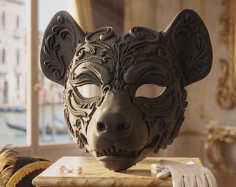 Baroque Hyena Carnavalesque Mask, Ornate Gothic Animal Face Mask, Venetian Masquerade Fantasy Cosplay, 3D Printed Costume Art