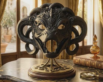 Baroque Serpent Masquerade Mask | Ornate Black Snake Cosplay Mask | Dark Fantasy Gothic Face Wear | Medusa Style Wearable Art Prop