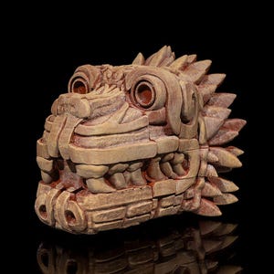 Cabeça de Dragão Asteca: Arte em Filamento Impressa em 3D imagem 3