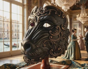 Ornate Mandrill Masquerade Mask, Baroque Monkey Animal Mask, Fantasy Filigree Wearable Mask for Halloween, Cosplay, Venetian Ball Decor