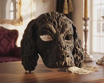 Baroque Cocker Spaniel Masquerade Mask, Venetian Dog Mask for Mardi Gras, Halloween Cosplay Costume, Gothic Fantasy Animal Headpiece