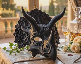 Baroque Triceratops Dinosaur Mask, Ornate Masquerade Ball Mask, 3D Printed Prehistoric Cosplay Costume, Fantasy Venetian Wearable Art