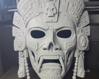Aztec Skull Warrior Mask, Wearable Large Cosplay Mask or Small Wall Art Display, 3D Printed Mesoamerican Tribal Decor, Halloween