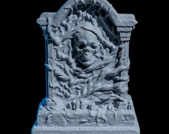 3D Printed Tombstone with Skull - Halloween Decor