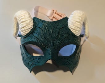 Wearable Faun Mask with Horns, Satyr Cosplay Mask, Forest Creature Pagan Headpiece, Fantasy Renaissance Faire LARP Mask, Halloween Costume
