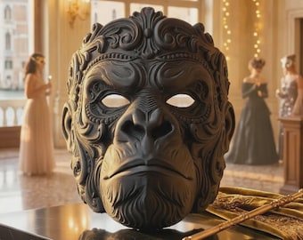 Ornate Baroque Gorilla Mask - "The Royal Primate" | 3D Printed Wearable Animal Mask | Masquerade, Cosplay & Halloween King Ape Costume