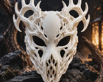 Hollowthorn Mask | 3D Printed Fantasy Cosplay Mask, Dark Gothic Masquerade Costume, Woodland Creature Horns Helmet, Halloween Prop