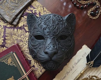 Baroque Venetian Panther Masquerade Mask, Ornate Gothic Cat Face Mask, Carnival Ball Cosplay Costume, Fantasy Animal Half Mask for Men Women