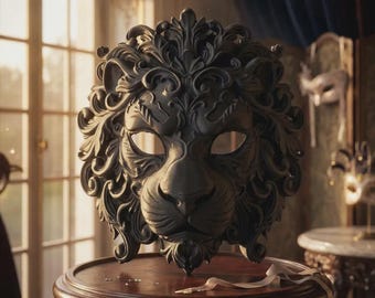 Baroque Lion Mask Sculpture, Royal Sovereign Wall Art Decor, Ornate Gothic Lion Face Display, Fantasy Cosplay Masquerade Mask