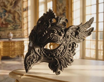 Baroque Griffin Mask | The Ebony Guardian | Dark Fantasy Cosplay Masquerade | Mythical Gryphon Costume Prop | Gothic Wearable Art