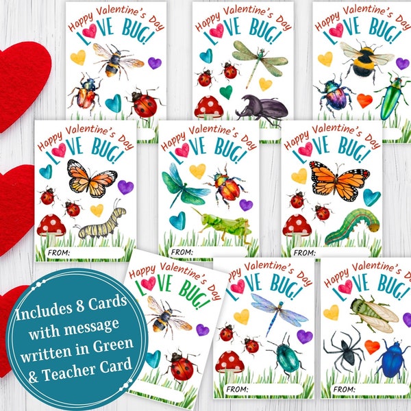 Love Bug Valentine's Day Cards, Classroom, Preschool Valentines, Vday Cards, Valentine Exchange, Easy Kids Valentines, Printable PDF