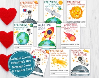 Weltraum-Valentinstagskarten, Valentinstag im Klassenzimmer, Valentinstag im Vorschulalter, Geschenkanhänger zum Valentinstag, einfach für Kinder, druckbare PDF-Datei
