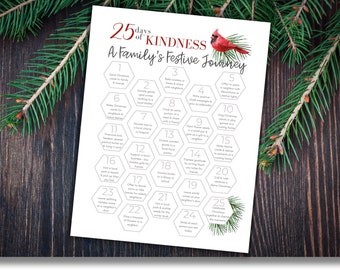 Christmas 25 Days of Kindness Calendar Printable | Kindness Advent Calendar | Acts of Kindness | Advent | Family Activity | Kids Activity