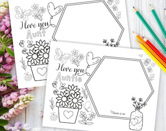 Ich liebe dich Tante/Tante, Muttertag/Valentinstag/Geburtstag Färbung Tischset, Zeichnen Tante und Sie, Färbung Tischset, druckbare PDF-Andenken