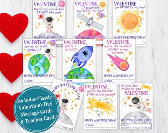 Spazio - Biglietti di San Valentino sullo spazio, biglietti di San Valentino per la classe, biglietti di San Valentino per la scuola materna, etichette regalo, biglietti di San Valentino facili per bambini, PDF stampabili