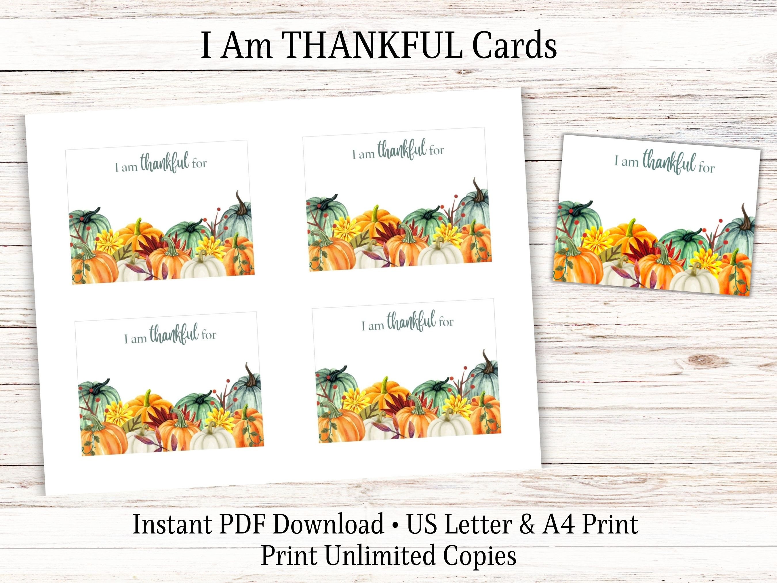 I Am Thankful for Printable Cards Gratitude Cards - Etsy