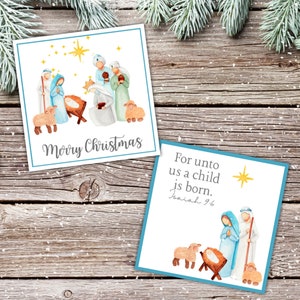 Etiquetas de regalo de Navidad de Natividad imprimibles, Etiquetas de regalo de Natividad, Etiquetas de Navidad, Etiquetas de Jesús de Feliz Navidad, Isaías 9:6, Natividad de Navidad