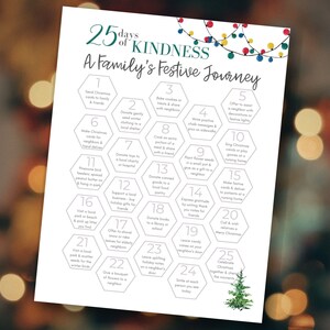 Christmas 25 Days of Kindness Calendar Printable | Kindness Advent Calendar | Acts of Kindness | Advent | Family Activity | Kids Activity