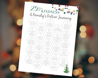 Christmas 25 Days of Kindness Calendar Printable | Kindness Advent Calendar | Acts of Kindness | Advent | Family Activity | Kids Activity