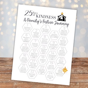 Christmas 25 Days of Kindness Calendar Printable | Kindness Advent Calendar | Acts of Kindness | Advent | Family Activity | Kids Activity