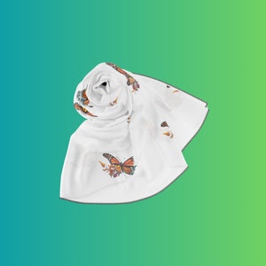 Scarf, Poly Scarf, Gift, colourful butterfly. Gift. Match with various outfits, from bohemian dresses to casual jeans and a T-shirt.