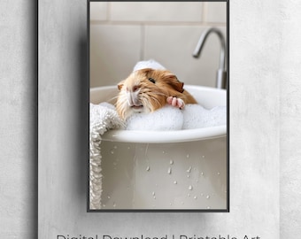 Guinea Pig in Tub Art Print: Playful Kids Room Decor (Digital Download)