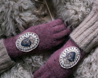 SACRED HEART handknitted alpaca mohair gloves