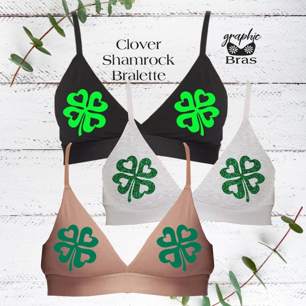 Shamrock St. Patrick's Day Green Clover Print Placement Graphic Bralette Bra