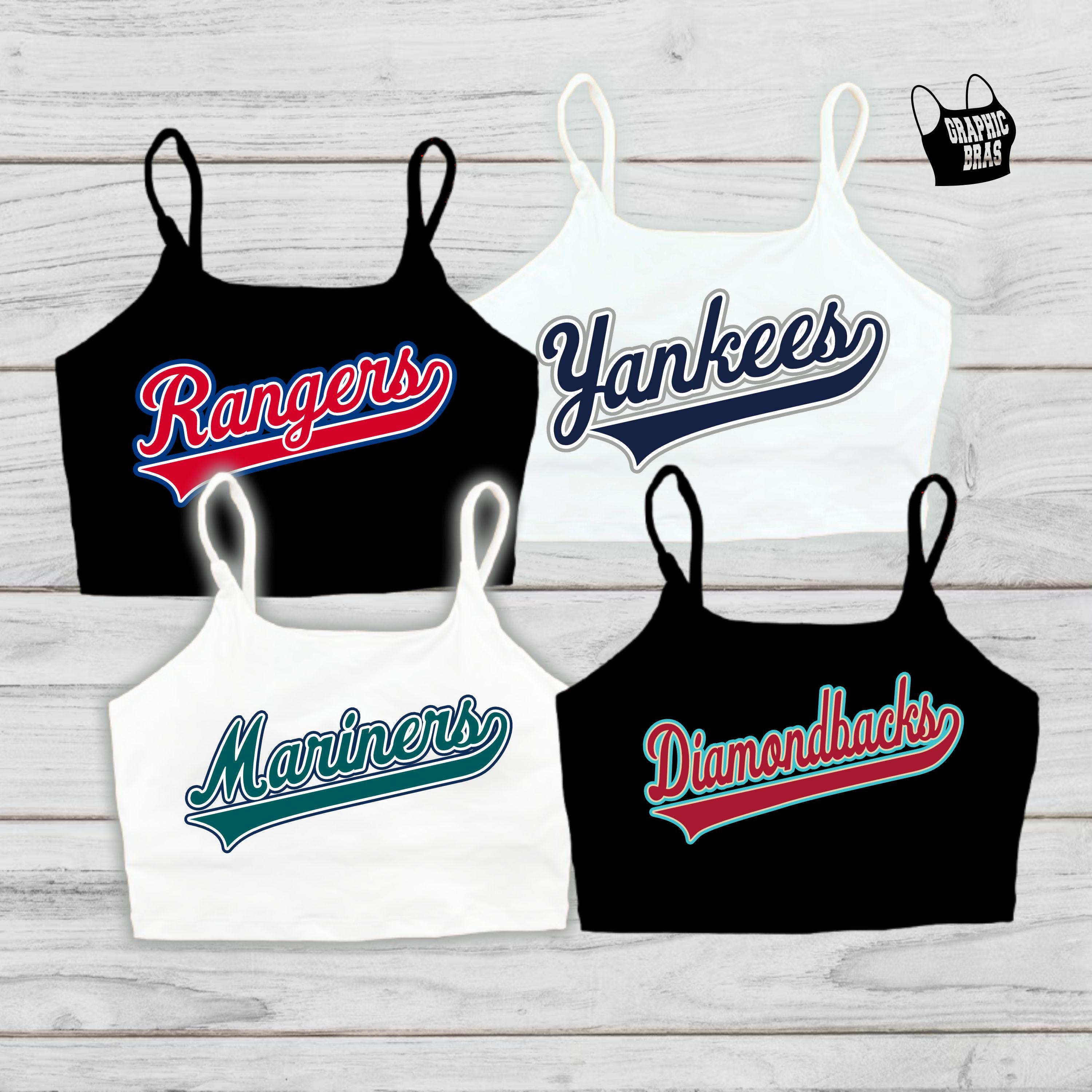 Custom Baseball Team or Player Name Crop Top Cami Sports Bra Dodgers Yankees Rangers Mariners Diamondbacks Cardinals Script Cheer Dance