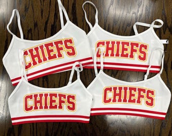 Striped Trim Bralette KC Chiefs Team Sports Bra White Red Ready to Ship