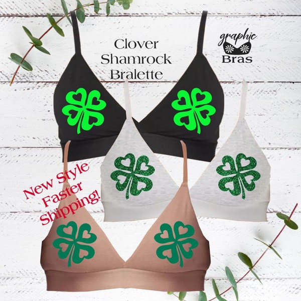 Shamrock St. Patrick's Day Green Clover Print Placement Graphic Bralette Bra