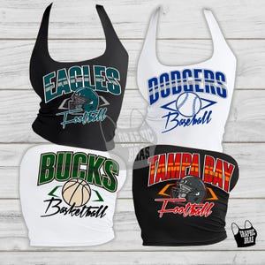 Custom Team Tube Top Halter or Crop Yoga Bra Dodgers Baseball 49ers Cowboys Eagles Tampa Bay Ravens Rams Football Bucks Basketball Hockey