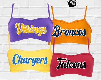Custom Fan Team Name Sport Bralette Spaghetti Strap Crop Top University Vikings Broncos Chargers Falcons Soft Sleep Bra