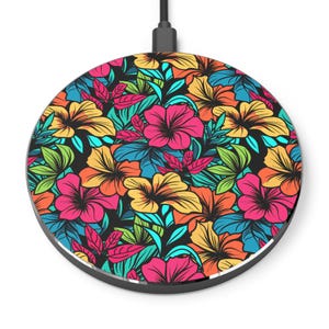 Vibrant Floral Wireless Charger, Fast Charging Pad for Home/Office, Boho Tech Gift, Tropical Style Accessory, Eco-Friendly Charging Station