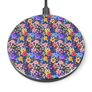 Floral Wireless Charger, Fast Wireless Charging Pad, Cute Desk Accessory, Flower Print Charger, Eco-Friendly Tech Gift, Home & Office Decor