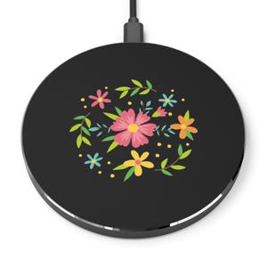 Boho Floral Wireless Charger, Fast Charging Pad, Colorful Phone Charger, Unique Desk Decor, Great for Gifts & Home Office