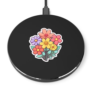 Floral Wireless Charger, Cute Phone Charger, Fast Charging Pad, Tech Gift, Desk Accessory, Unique Home Decor