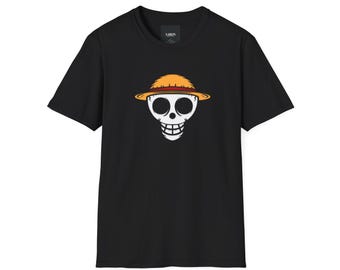 Pirate Logo T-Shirt, Skull Straw Hat Graphic, Nautical Clothing