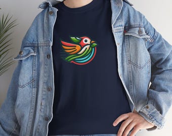Camiseta colorida con estampado de pájaro estilizado / Camiseta con estampado de pájaro arcoíris