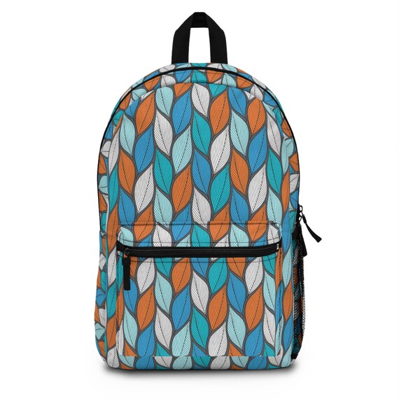 Colorful Leaf Pattern Backpack, Travel School Rucksack - Etsy display picture 2